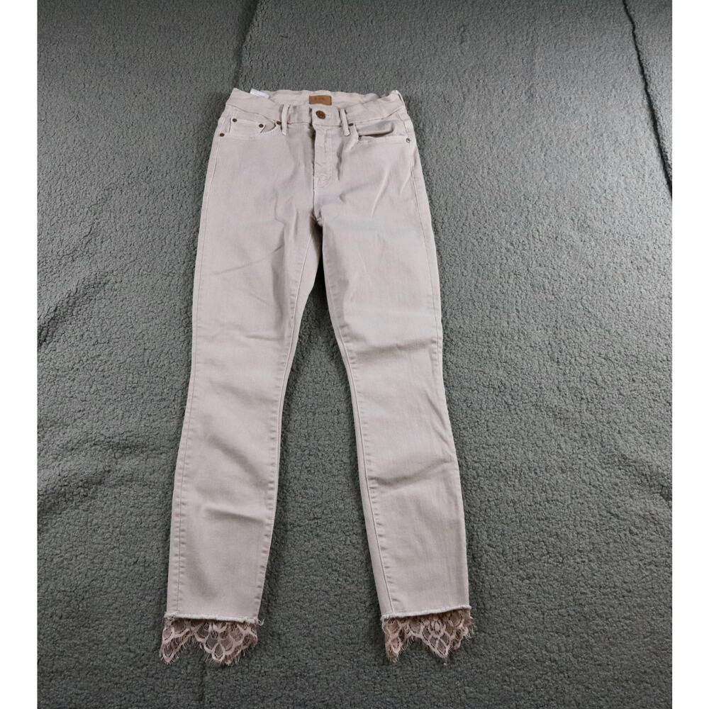 Mother Jeans 25 Pink Denim High Waisted Looker Daggaer Lace Fray Hem USA